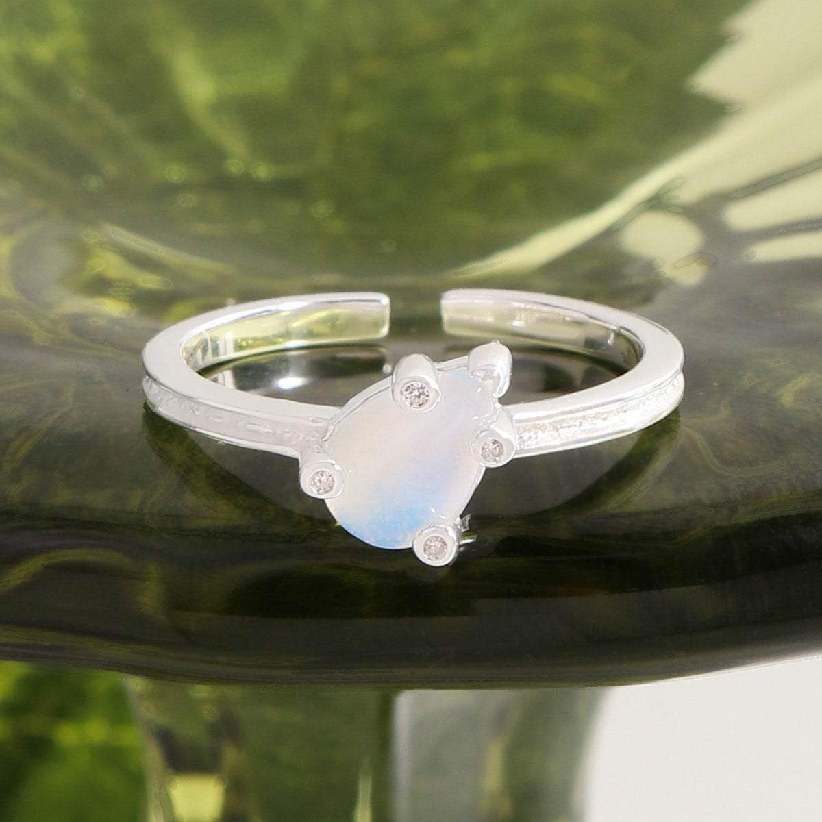 Lady Elegant CZ Claws Waterdrop Natural Opal 925 Sterling Silver Adjustable Ring