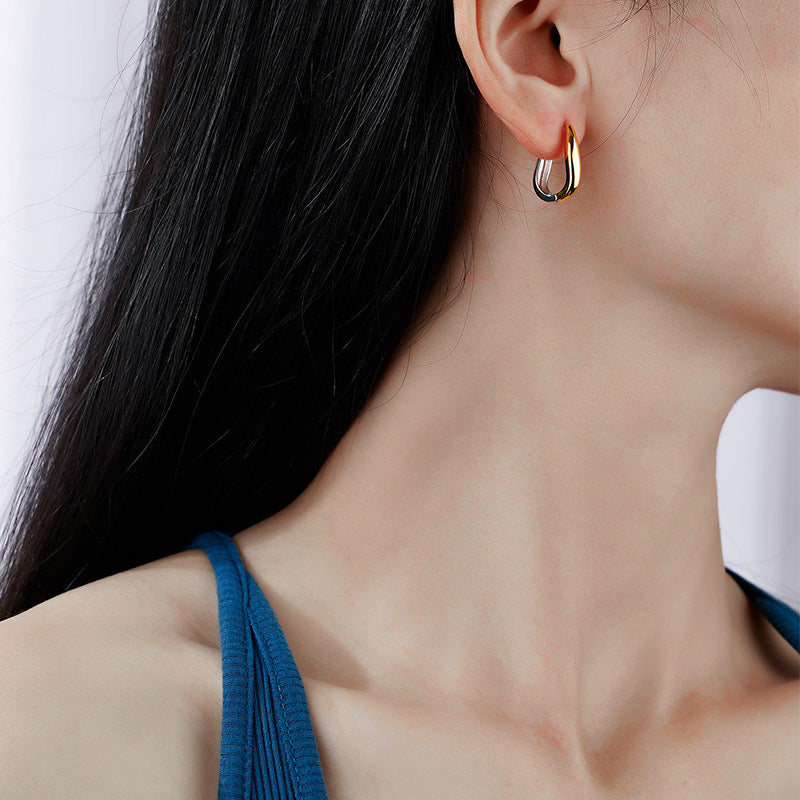 Geometric  925 Sterling Silver 18K Gold MinimalistModern Two-Tone Sculptural Hoop Earrings