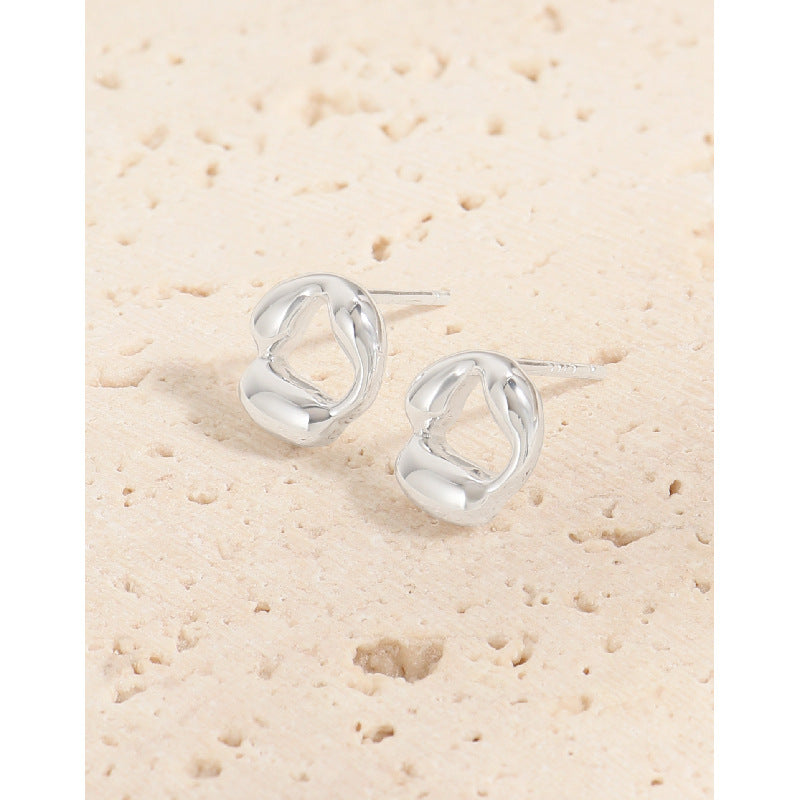 Women Elegant Modern Design Fashion Jewelry Geometric Heart Shape Minimalist 925 Sterling Silver Stud Earrings