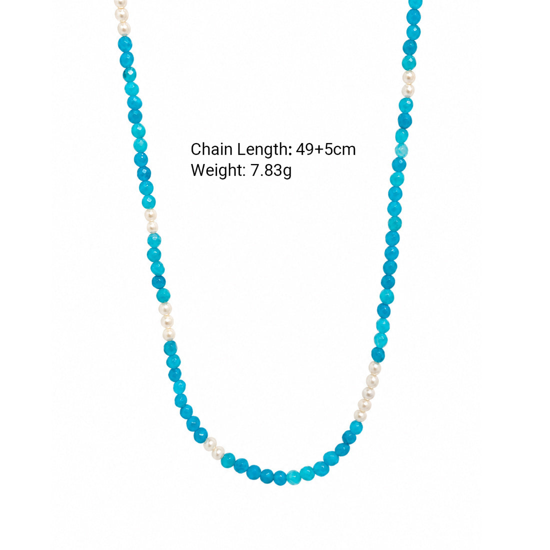 Ocean Style Vibrant Blue Chalcedony Small Pearl Beaded Strand Fashion Jewellery Gift 925 Sterling Silver Necklace