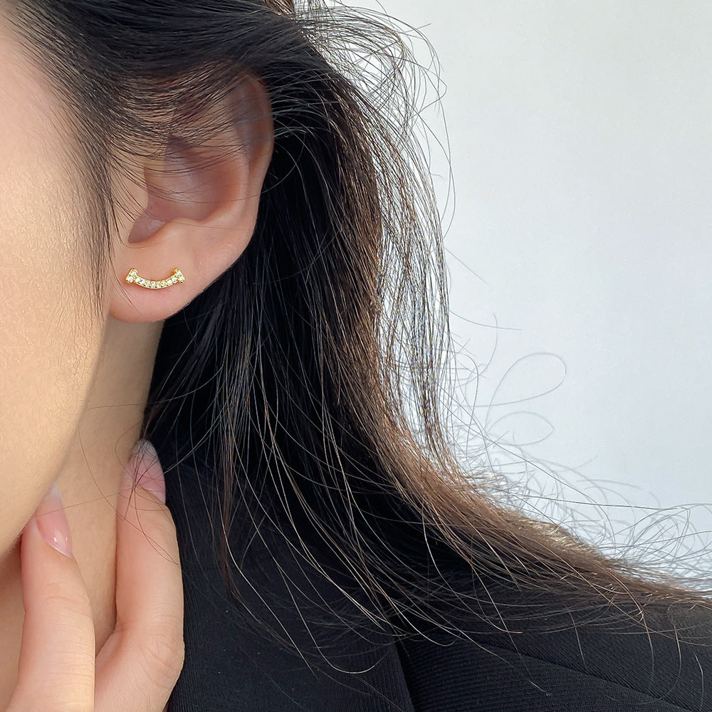 Cubic Zirconia Smile Face Curve S925 Sterling Silver Stud Earrings