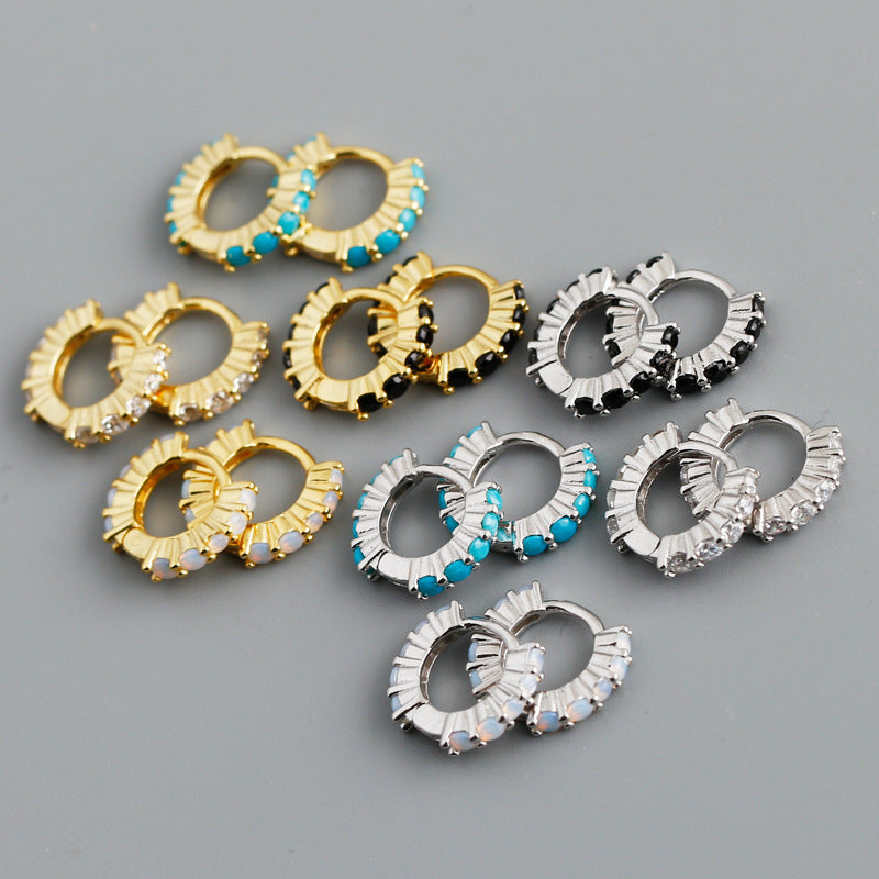 Circular Geometric Opal Cubic Zirconia 925 Sterling Silver Earrings