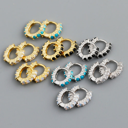 Circular Geometric Opal Cubic Zirconia 925 Sterling Silver Earrings