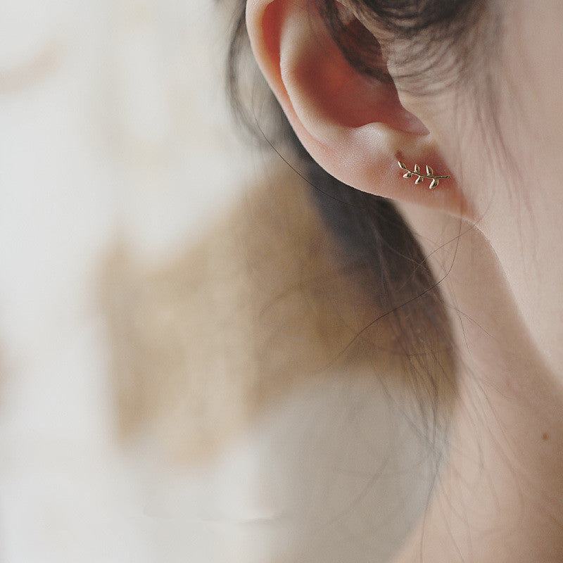 Cute Simple Minu Gold Tree Branch 925 Sterling Silver Stud Earrings