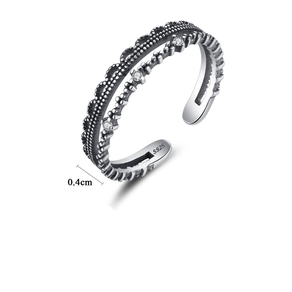 Vintage CZ Hollow Double 925 Sterling Silver Adjustable Ring