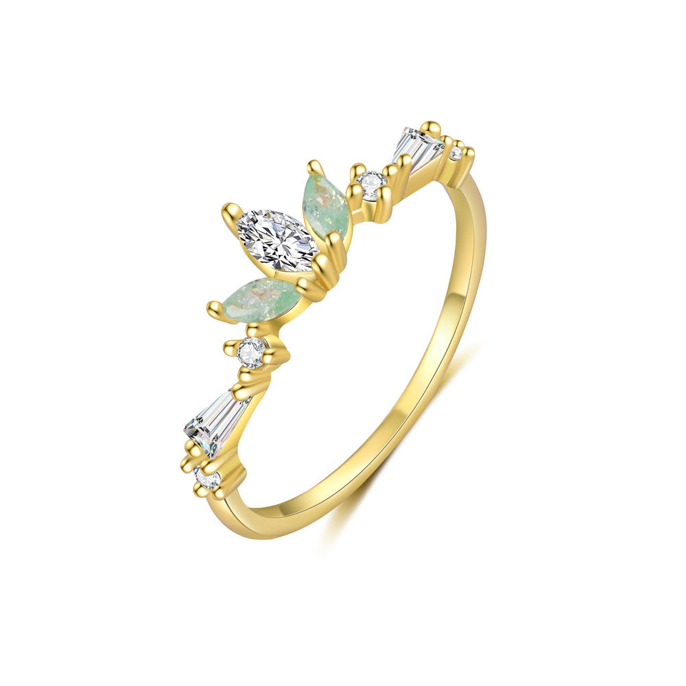 Modern Colorful CZ Crown Crescent Moon Star 925 Sterling Silver Adjustable Ring