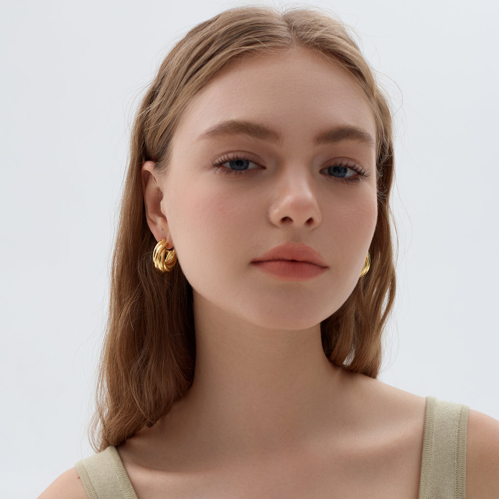 Exaggerated Hollow Chunky Electroforming Elegant Twsited 999 Sterling Silver Statement Jewelry Mini Round Hoop Earrings