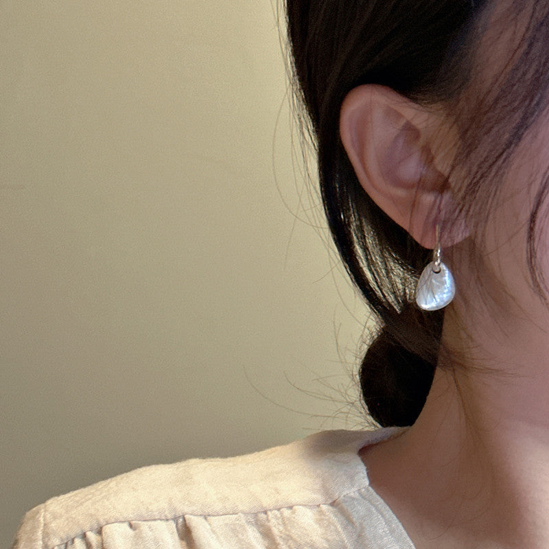 Women Irregular White Shell 925 Sterling Silver Leverback Dangling Earrings