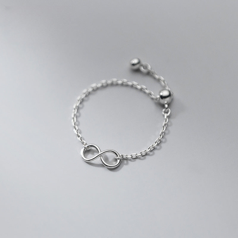 Pure Metal Infinity Symbol Sliding Bead Silver S925 Sterling Silver Adjustable Ring