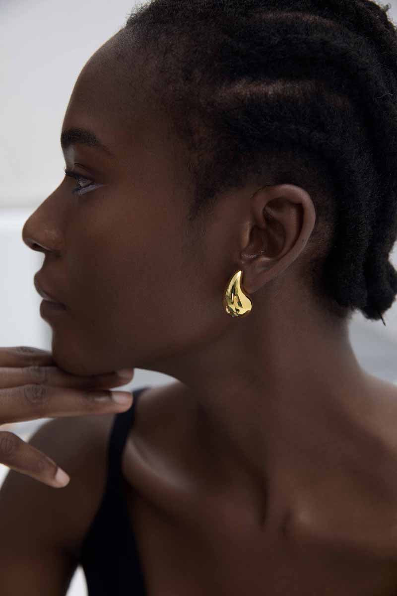 Casual Middle Drop Water S999 Sterling Silver Stud Earrings Electroforming