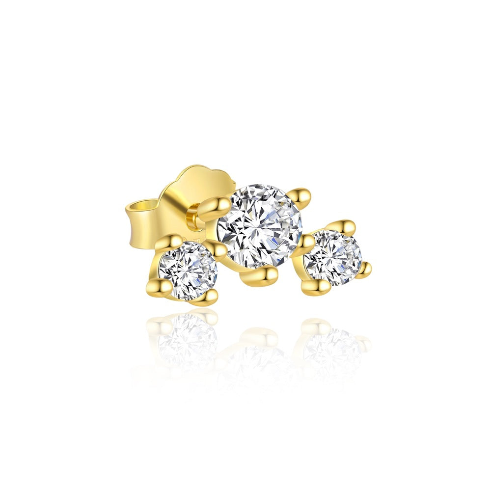 Party Golden Shining CZ Star 925 Sterling Silver Stud Earrings