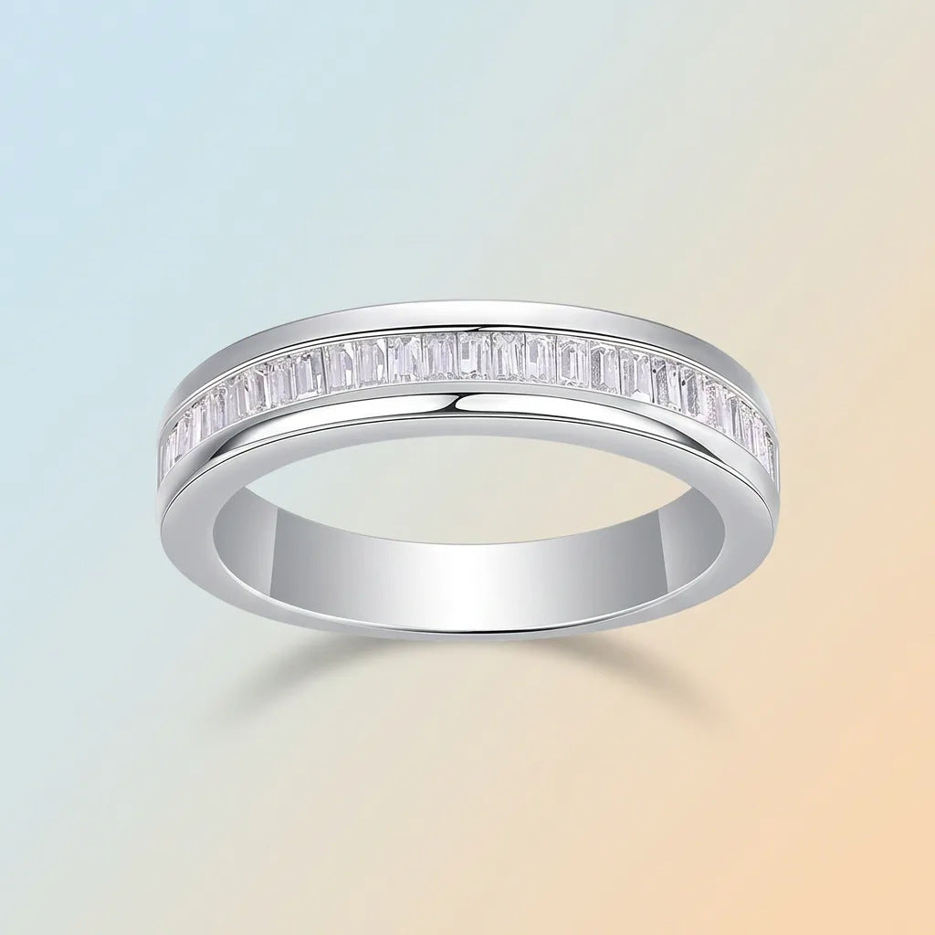 Geometric Baguette Cut Moissanite 925 Sterling Silver Band Ring
