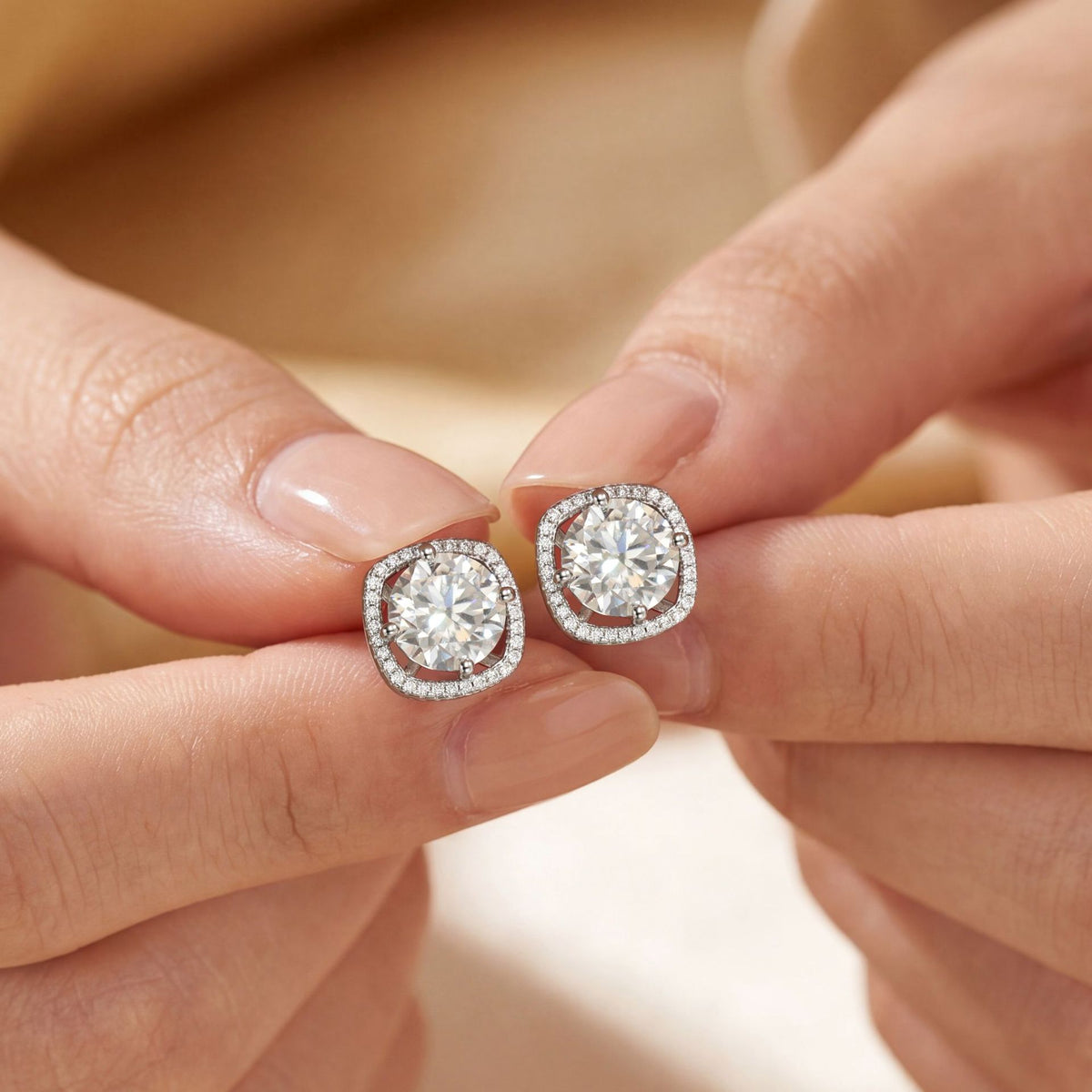 White D Color Moissanite Cushion 925 Sterling Silver Earrings