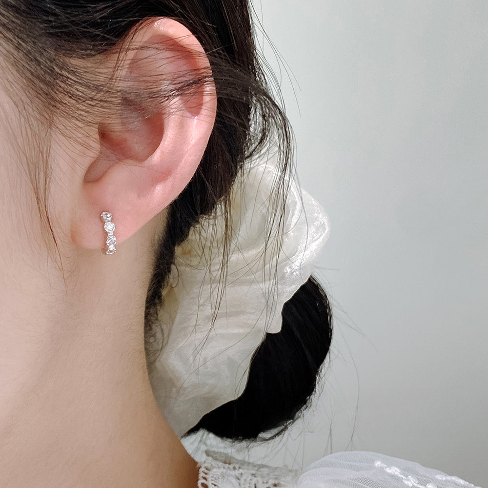 Cubic Zirconia Round Bezel Set Huggie Hoop Earrings In 925 Sterling Silver With Silver Or Yellow Gold Finish Minimalist Shining Elegant Fashion Earrings