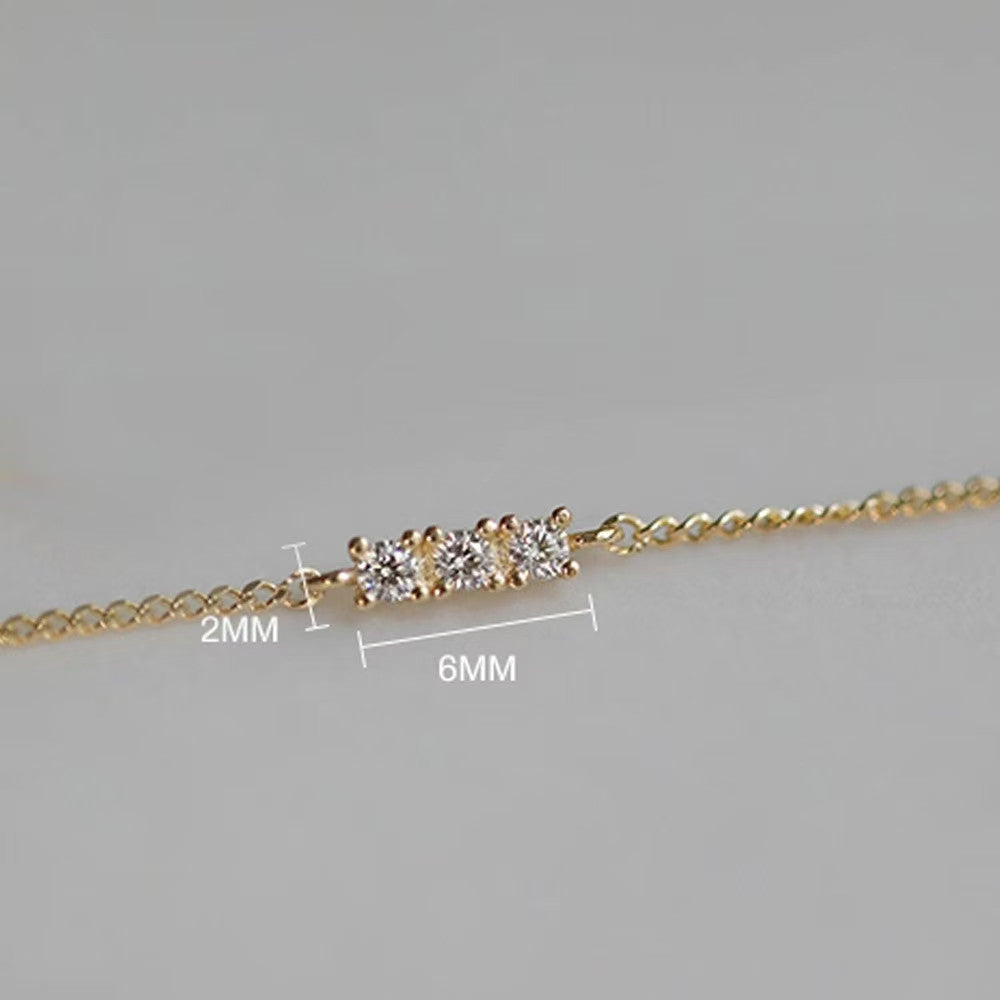 Minimalism Mini Three CZ Office 925 Sterling Silver Bracelet