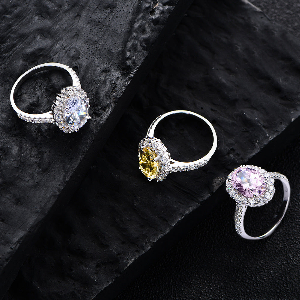 Women 5.6 Carats Oval Created High Carbon Diamond 925 Sterling Silver Ring