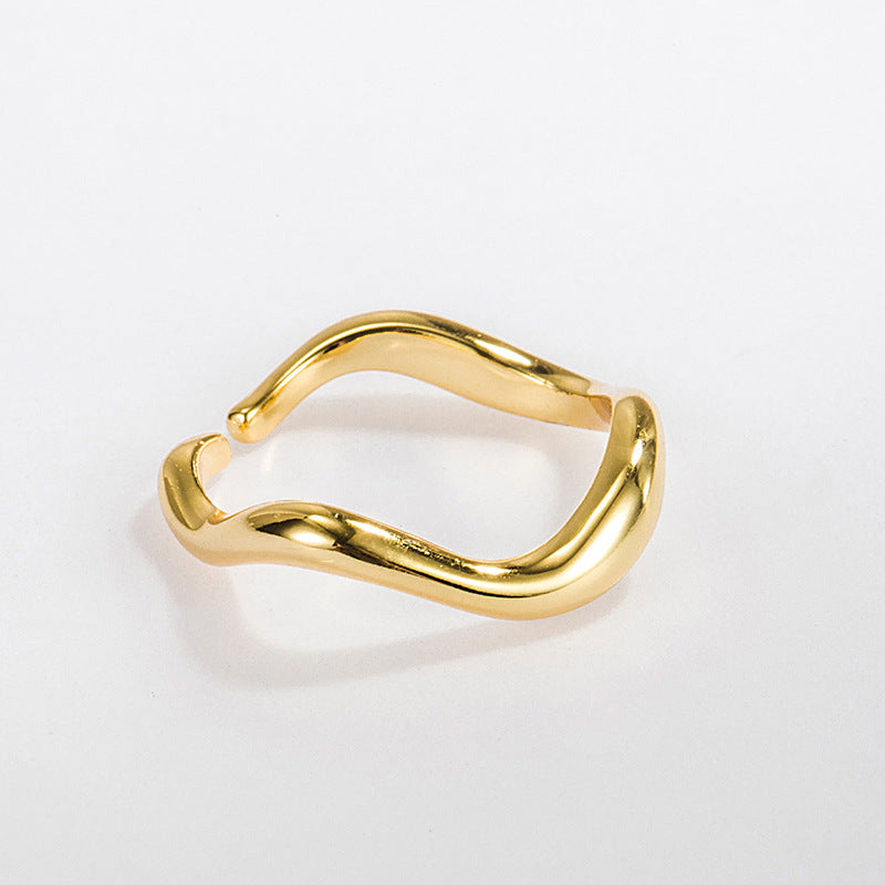 Elegant Geometric Wave Design Adjustable 925 Sterling Silver Open Ring