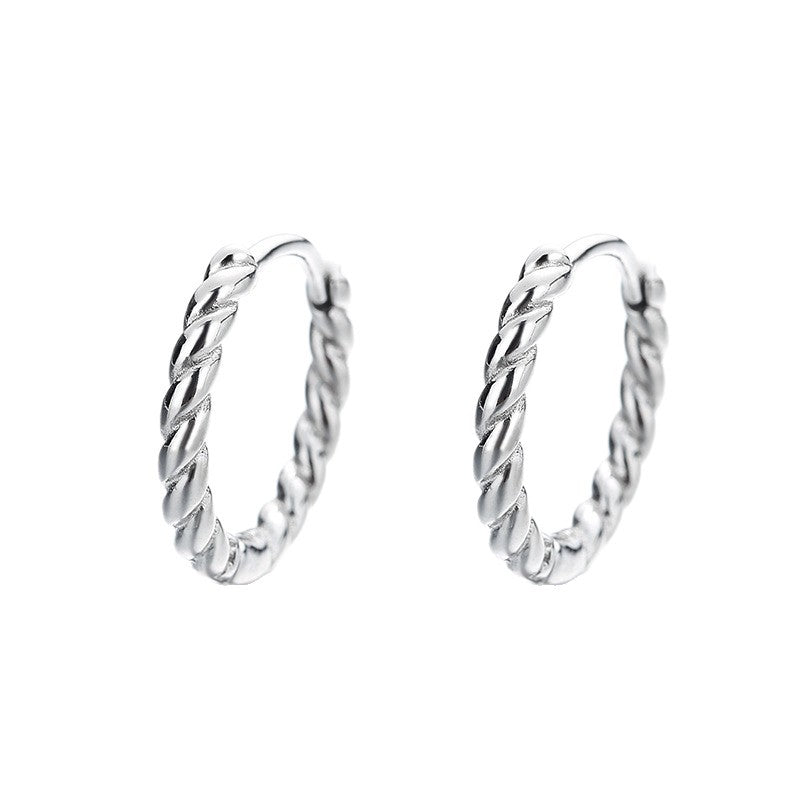Pure Metal Twisted C Shape Hoop Earrings S925 Sterling Silver Minimalist Rope Texture Wave Design  Earrings