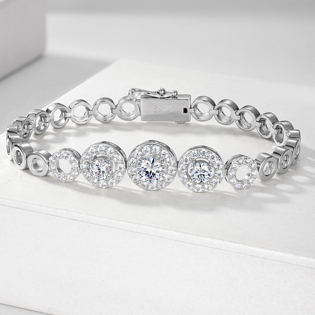 Mossanite Openwork Circle Bracelet for Women Unique Design 925 Sterling Silver Bracelet