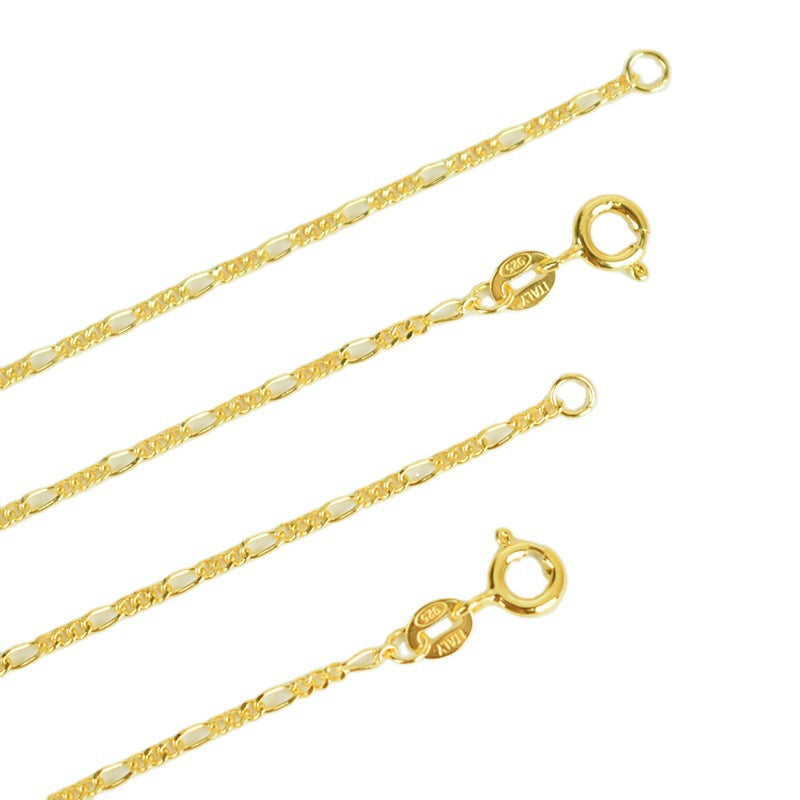 925 Sterling Silver 18K Gold Plated Figaro Mother Child Layering Necklace
