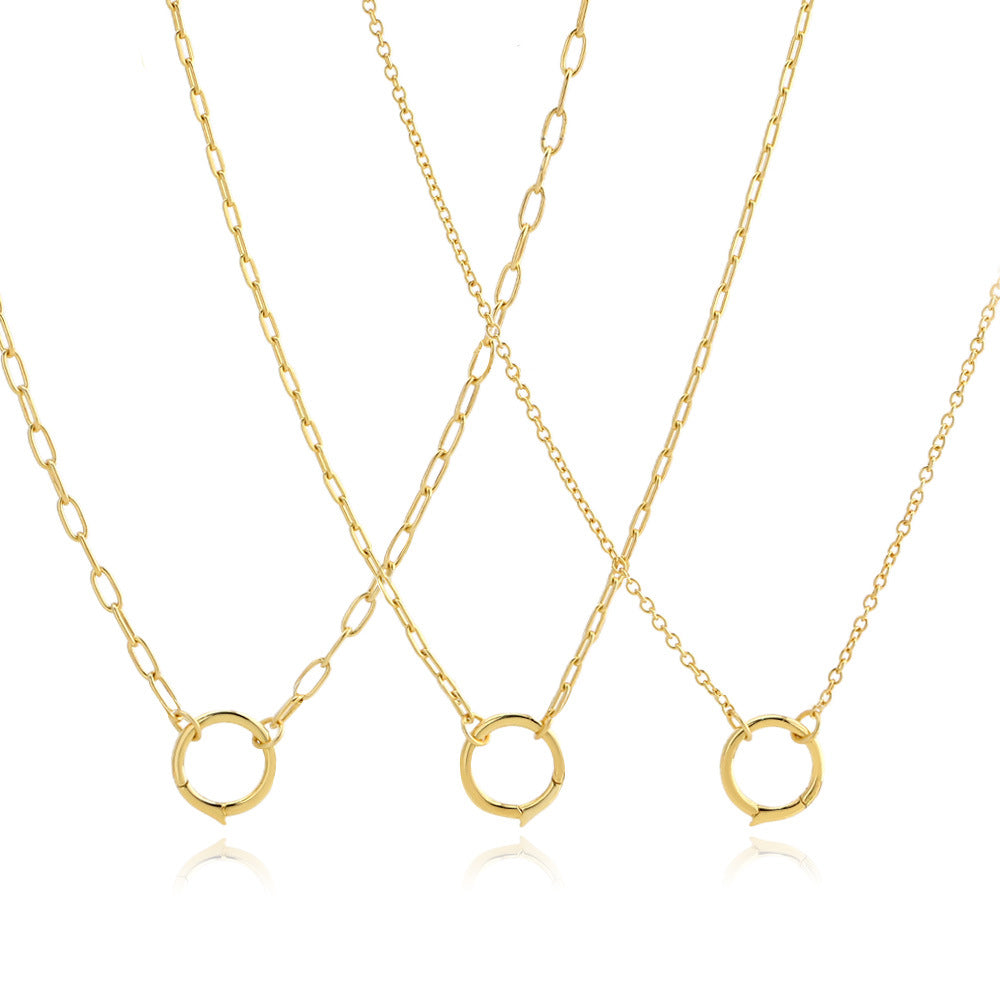 Minimalist Round Spring Clasp 925 Sterling Silver Chain Necklace DIY Charm Holder Layered Collarbone Necklace
