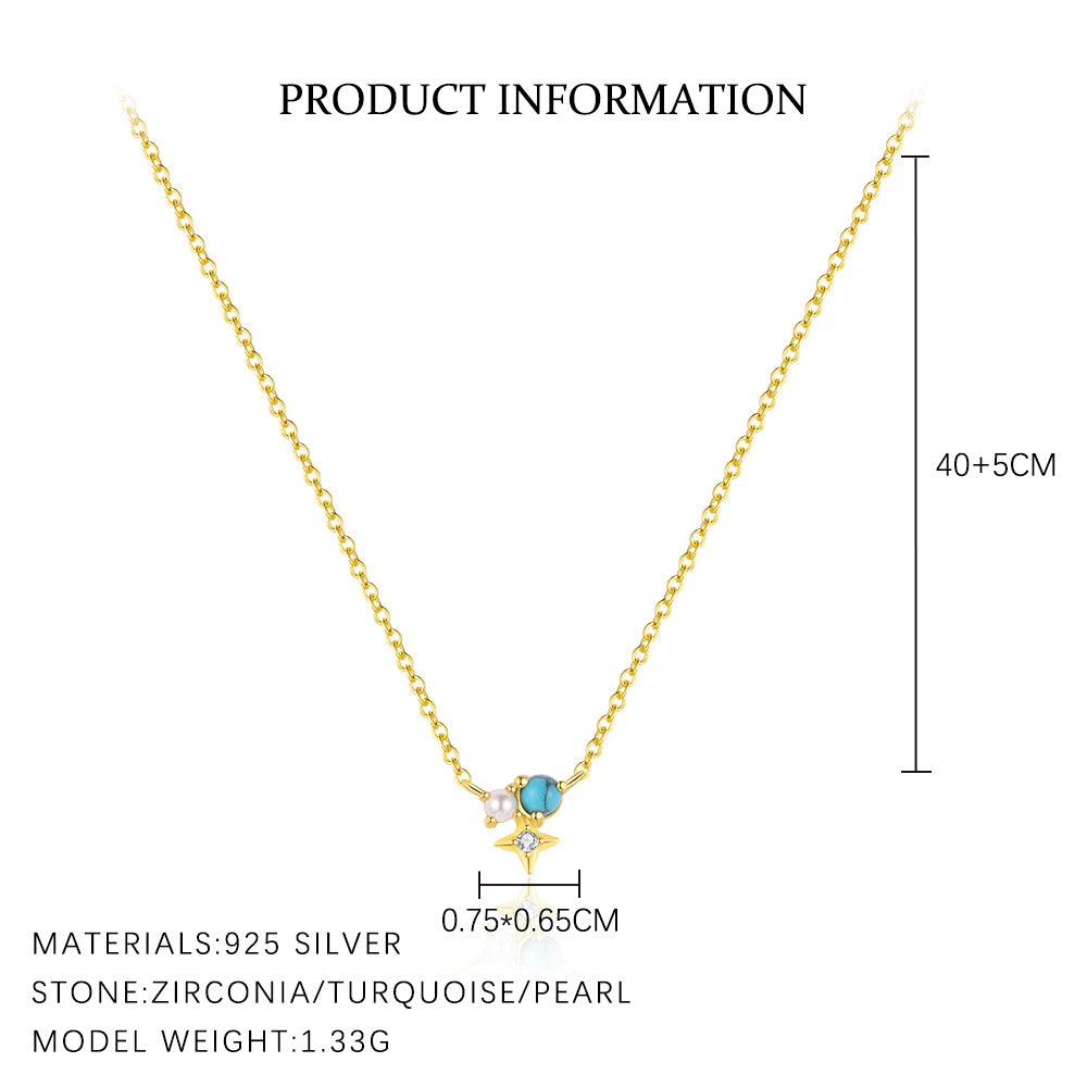 Women Elegant Natural Pearls CZ Star 925 Sterling Silver Necklace