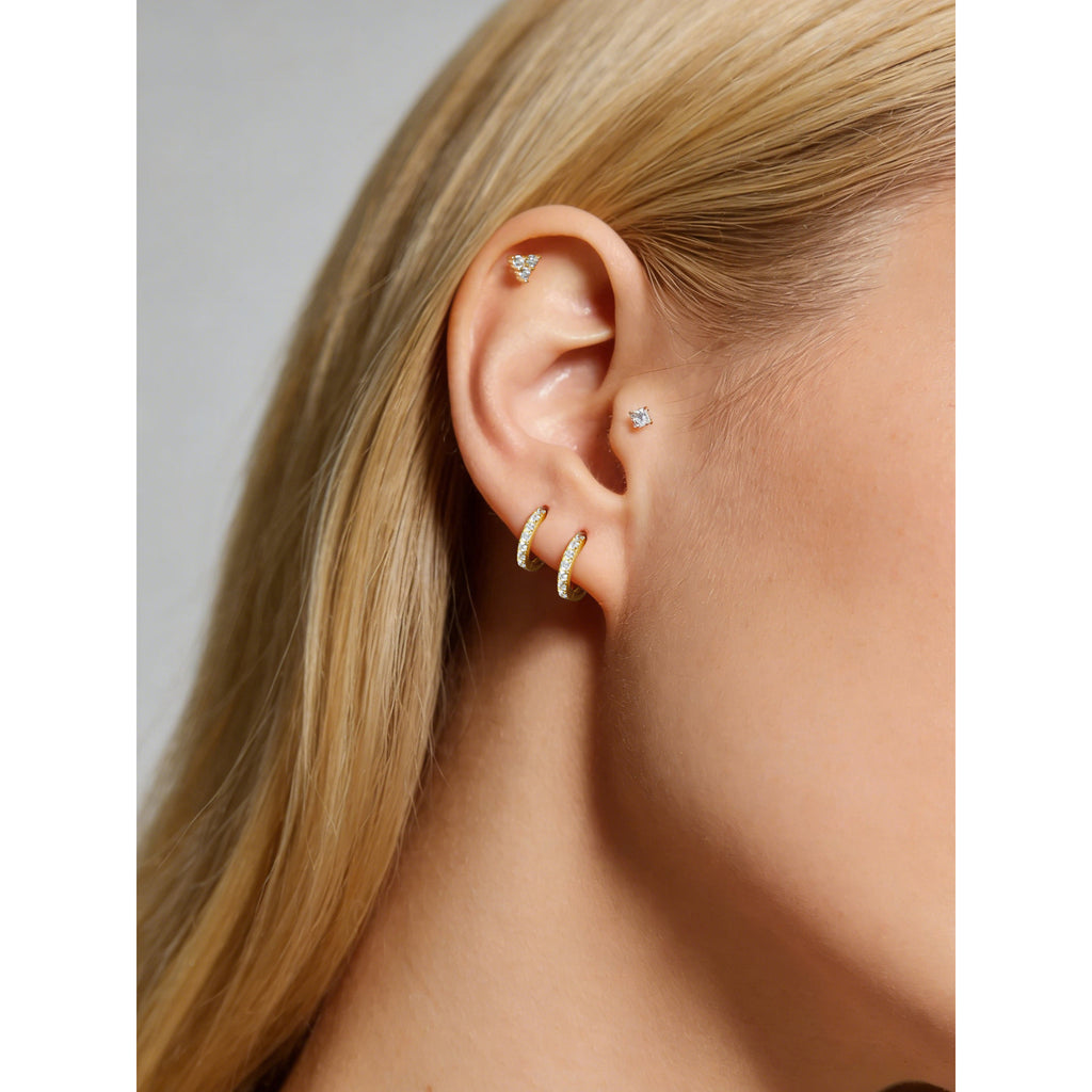 Geometric Cubic Zirconia Mini Hoop And Stud Earrings Set  925 Sterling Silver Earrings