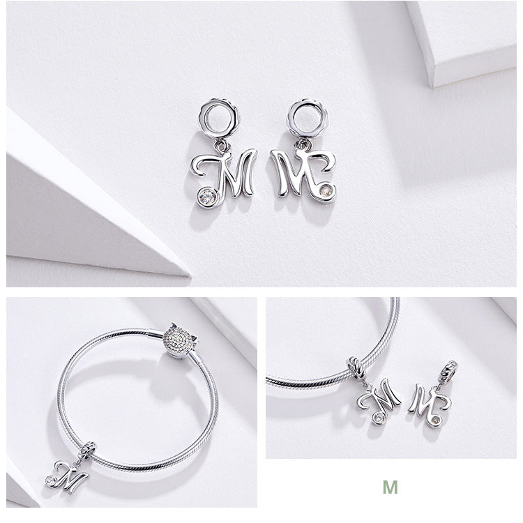Alphabet Initial Letter Pendant Charm with Cubic Zirconia 925 Sterling Silver DIY Accessory for Bracelets or Necklaces Fashionable Elegant Jewelry