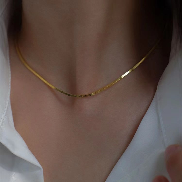 Minimalist Flat Snake Chain Necklace S925 Sterling Silver Blade Chain Choker Necklace