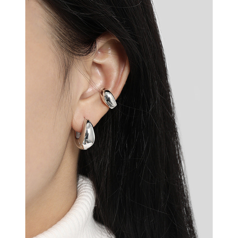 Elegant Minimalist U-Shape Design 925 Sterling Silver Hoop Earrings