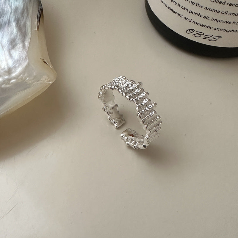 Casual Irregular Tube Pattern 925 Sterling Silver Adjustable Ring