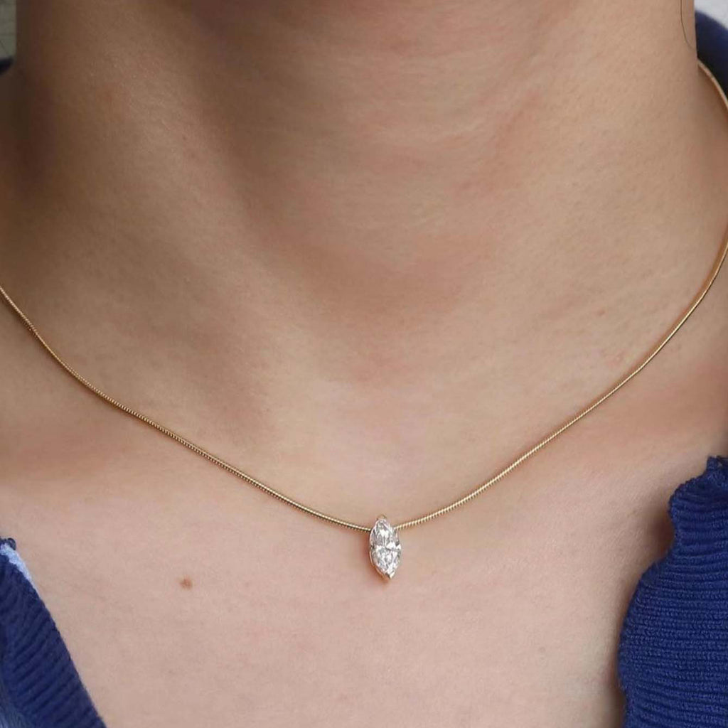 Marquise Moissanite Pendant  925 Sterling Silver Collarbone Necklace