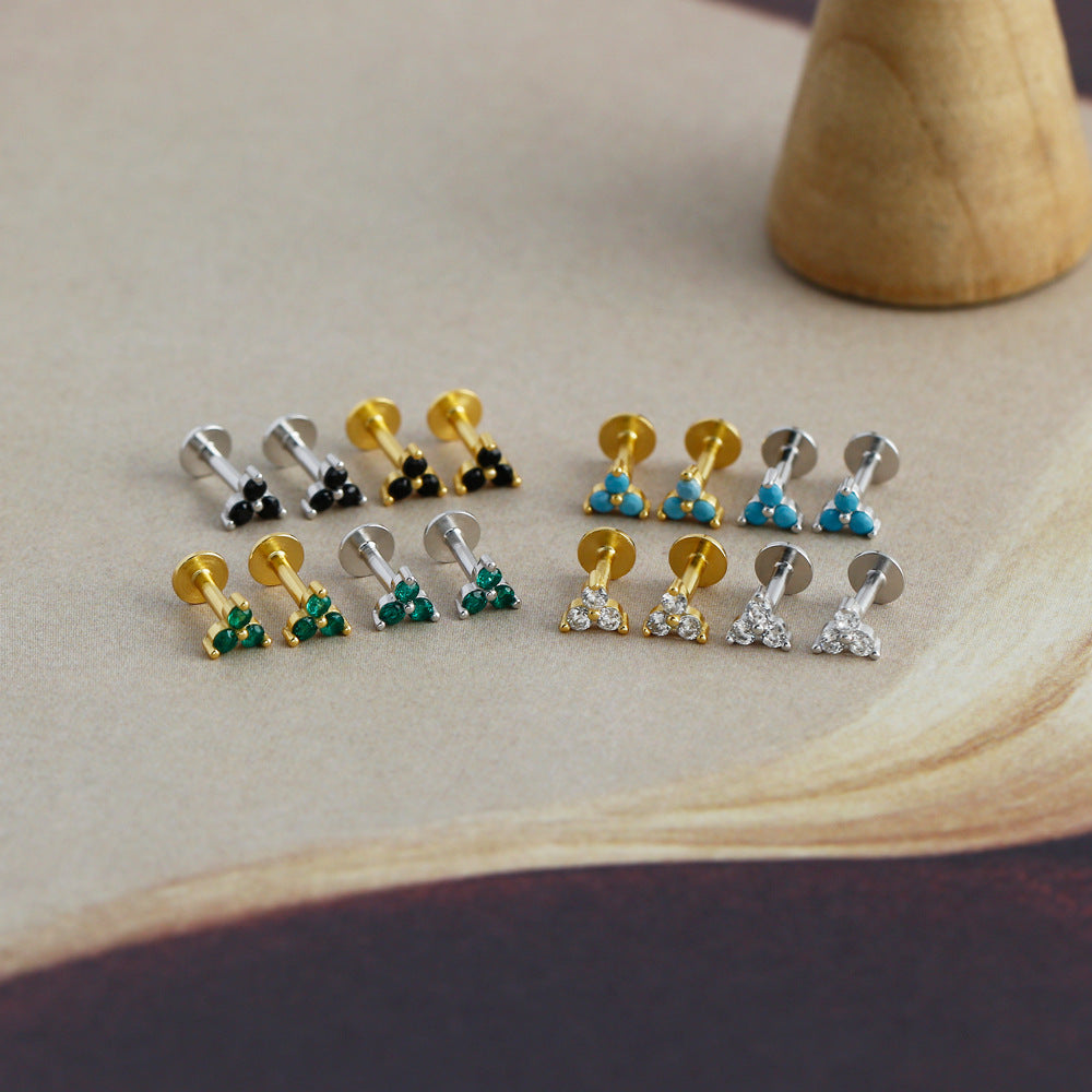 Geometric Triangle-Shaped Cubic Zirconia Flat Bottom 925 Sterling Silver Stud Earrings