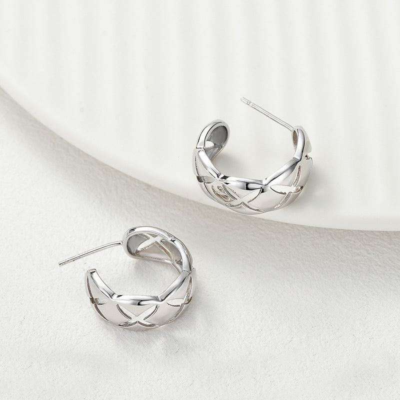 Classic Design  Quilted Pattern Luxury Statement Jewelry S925 Sterling Silver Hoop Earrings