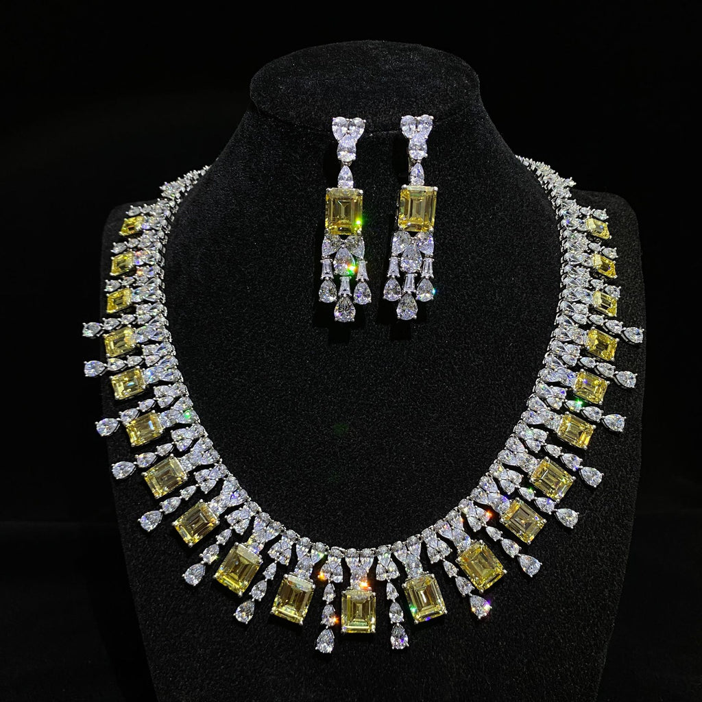 Inlaid with yellow emeralds and pear-shaped cubic zirconia 925 sterling silver Necklace
