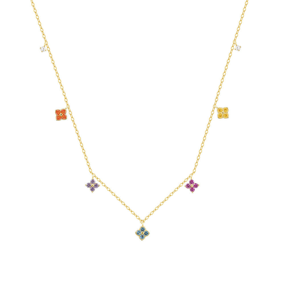 Wedding Colorful CZ Four Leaf Clover Flying Butterfly 925 Sterling Silver Necklace Bracelet