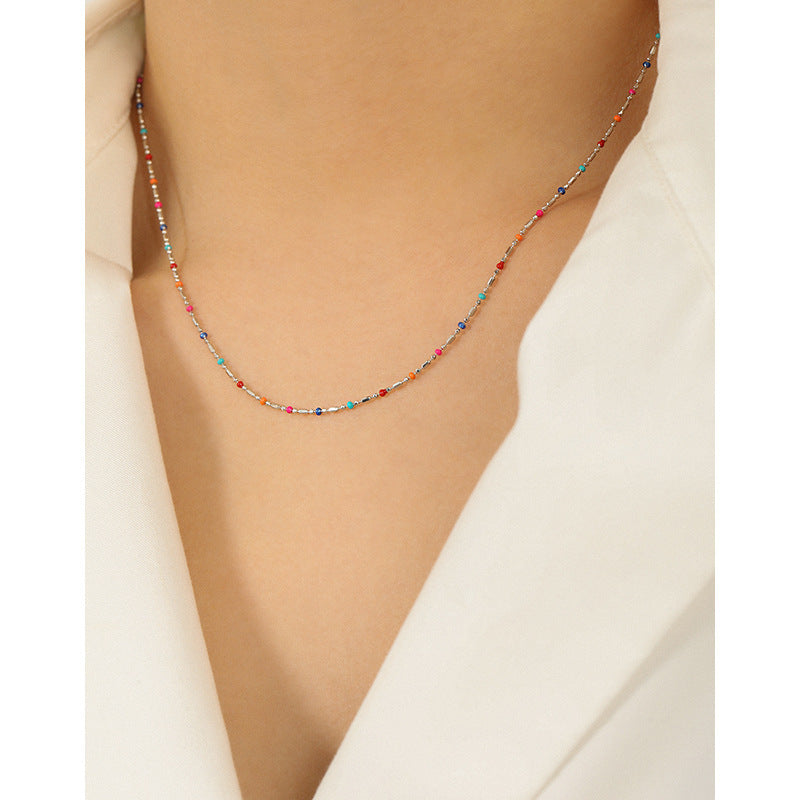 Colorful Epoxy Beaded 925 Sterling Silver Mini Delicate Necklace