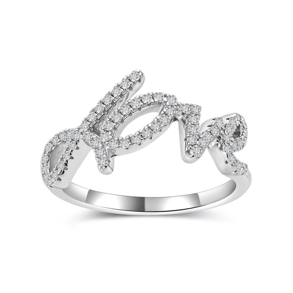 White Moissanite LOVE Letter Script Ring 925 Sterling Silver  Ring