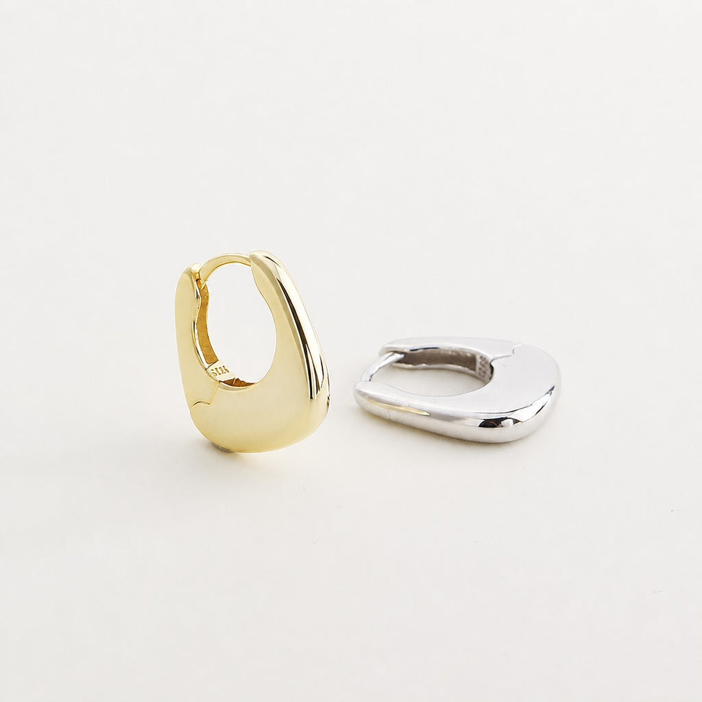 Geometric U shaped  925 Sterling Silver Huggie Hoop Earrings