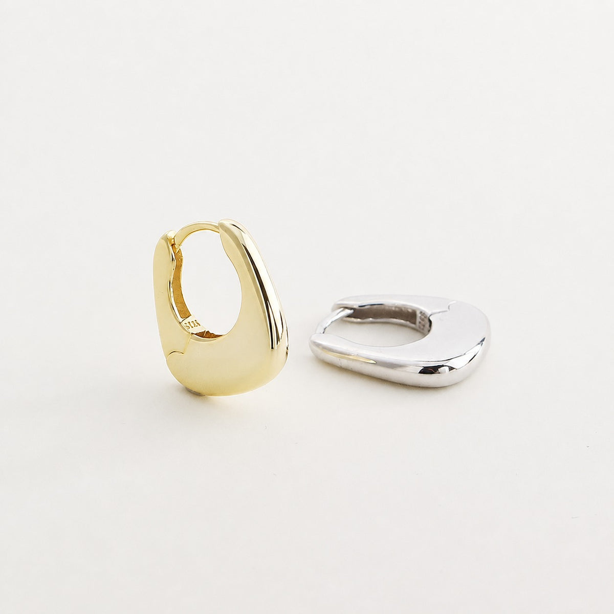 Geometric U shaped  925 Sterling Silver Huggie Hoop Earrings