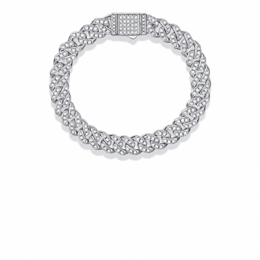Geometric Cuban Link Moissanite Bracelet 8mm 925 Sterling Silver Full Pave Round Stone Hip Hop Chain Bracelet