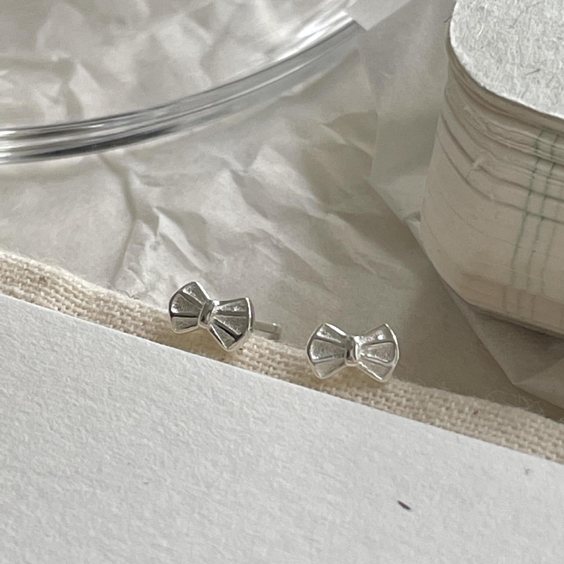Girl Cute Mini Bow-Knot 925 Sterling Silver Stud Earrings