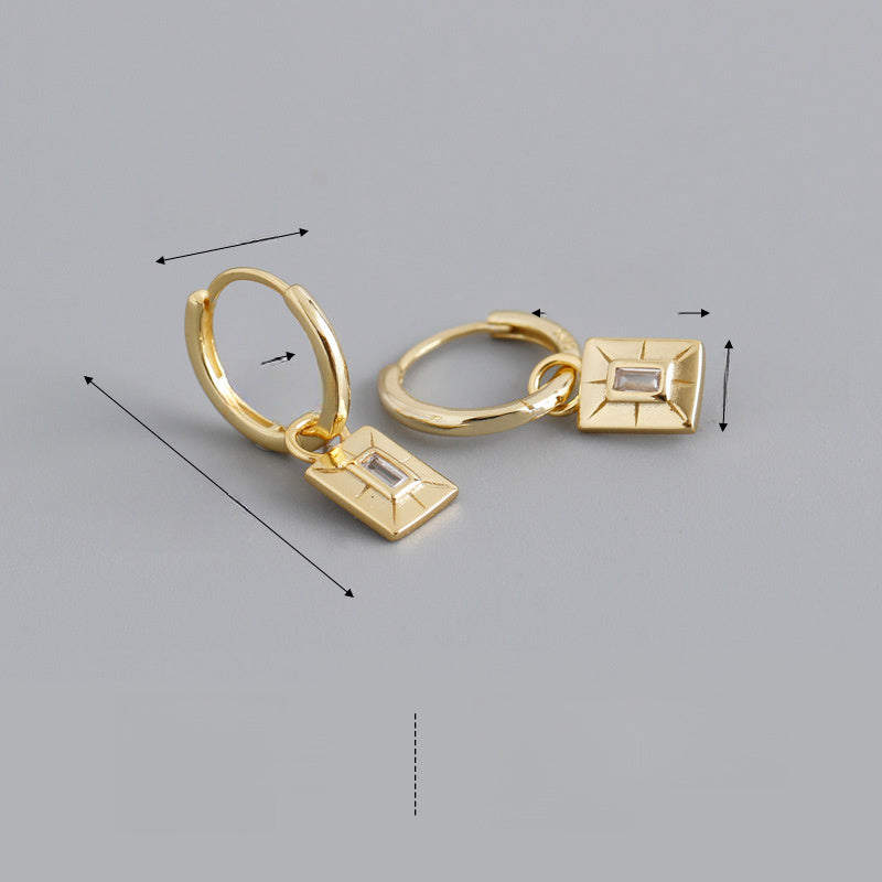 Geometric Rectangular Design S925 Sterling Silver Hoop Earrings with Cubic Zirconia Accents for Women Fashion Elegant Style Office Casual 2025 Trend Jewelry