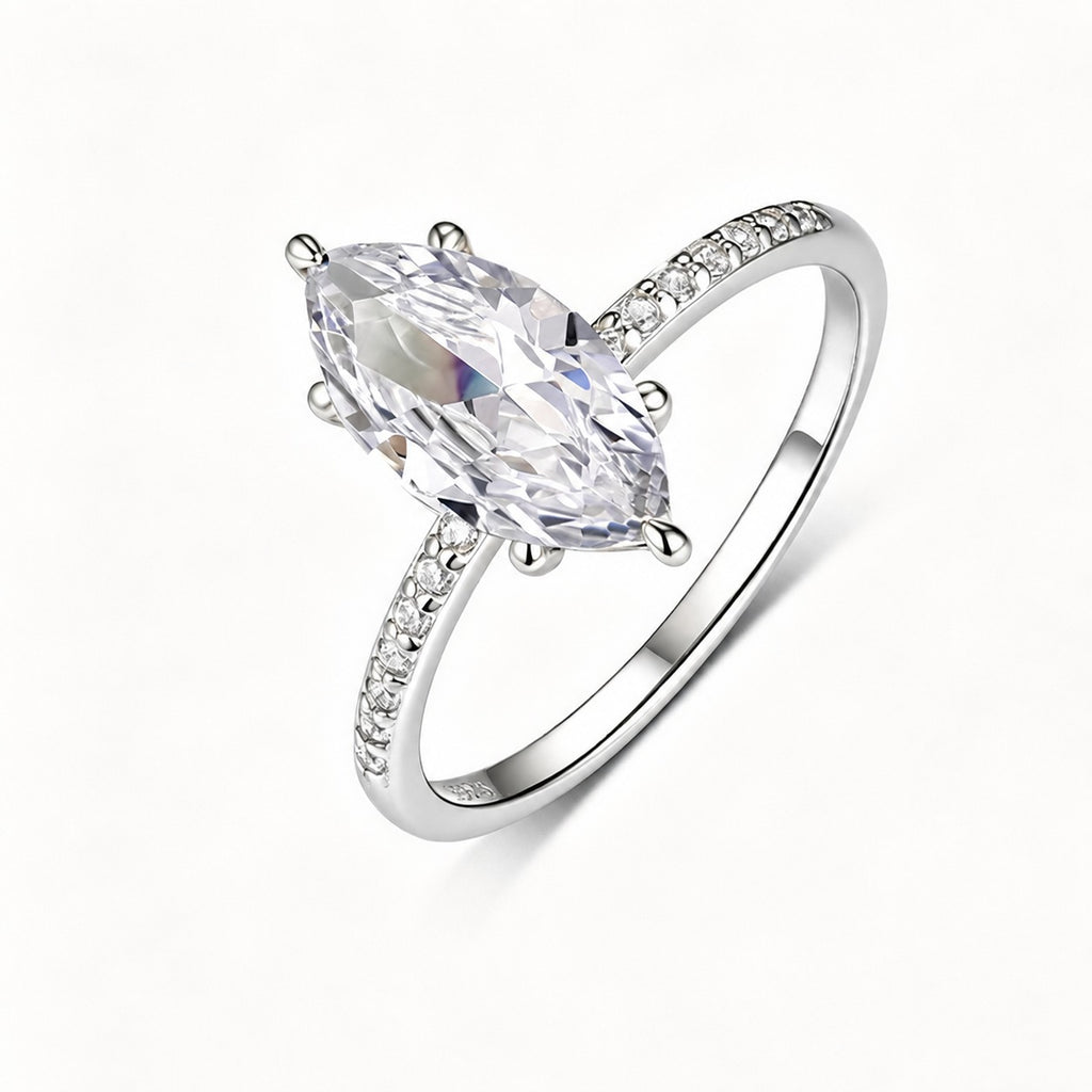 Geometric Ring with Horse Eye Shaped Moissanite 925 Sterling Silver Ring