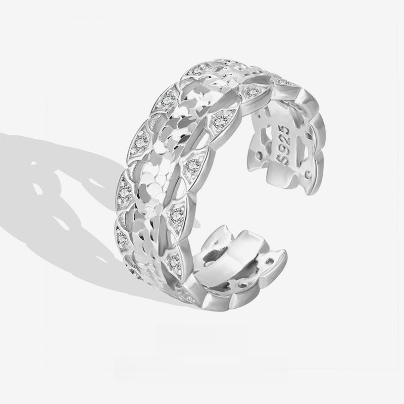 Adjustable Ice Crack Pattern Pure 925 Sterling Silver Ring