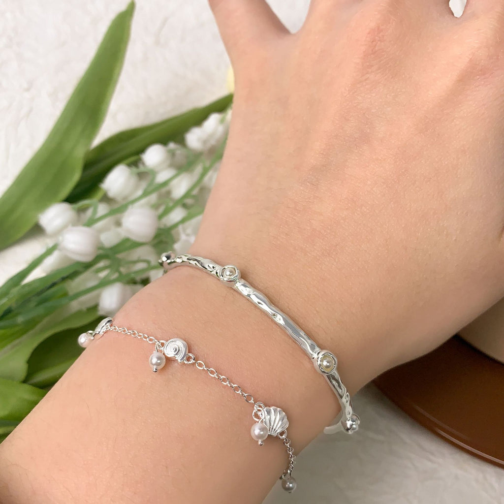 Office Cute Shell Pearl  Conch 925 Sterling Silver Bracelet