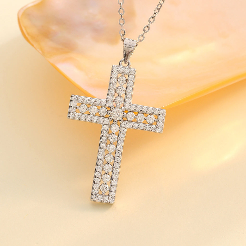 Cross Necklace with Moissanite Pendant  Minimalist 925 Sterling Silver Necklace