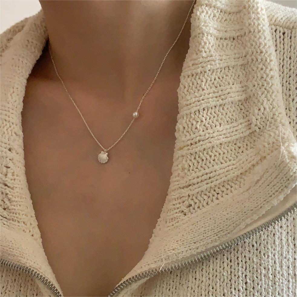 Holiday Sea Shell Round Pearls925 Sterling Silver Necklace
