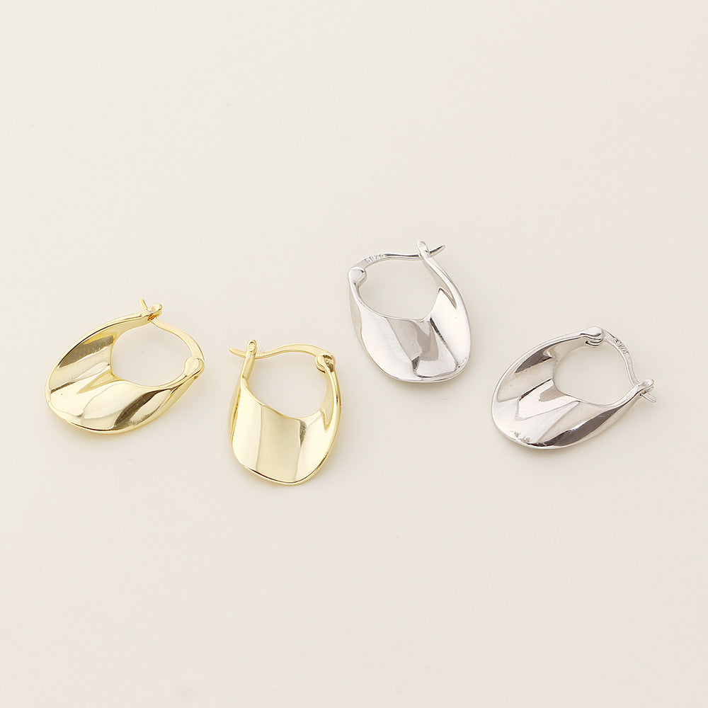 Irregular Geometric 925 Sterling Silver Chunky Teardrop Huggie Hoop Earrings