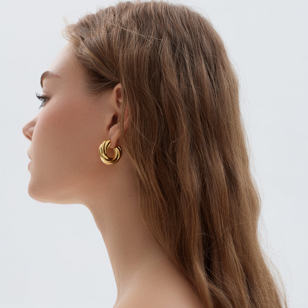 Exaggerated Hollow Chunky Electroforming Elegant Twsited 999 Sterling Silver Statement Jewelry Mini Round Hoop Earrings